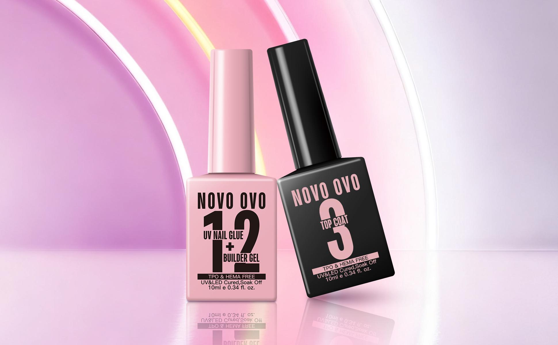 NOVO OVO UV Nail Glue and Builder Gel 2 in 1, No Wipe Top Coat Kit for Predesigned French Tip Nail Tips, HEMA TPO FREE, Super Strong Adhesive for Press on Acrylic Nails, Long Lasting, Easy to Use