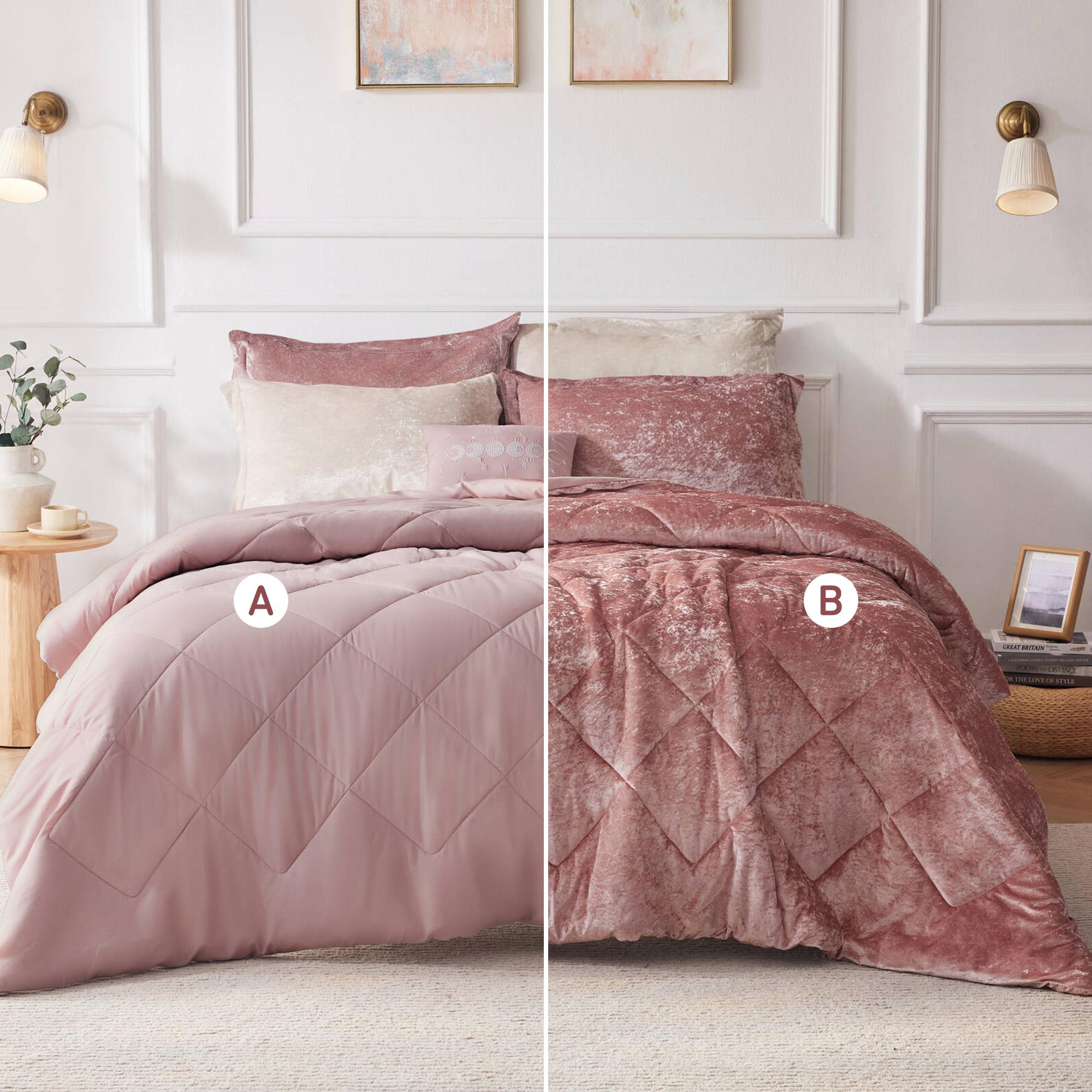 Elowen Velvet Comforter Set with Throw Pillow - Luxurious Crushed Velvet, Diamond Quilting, Hypoallergenic Polyester Filling, Machine Washable