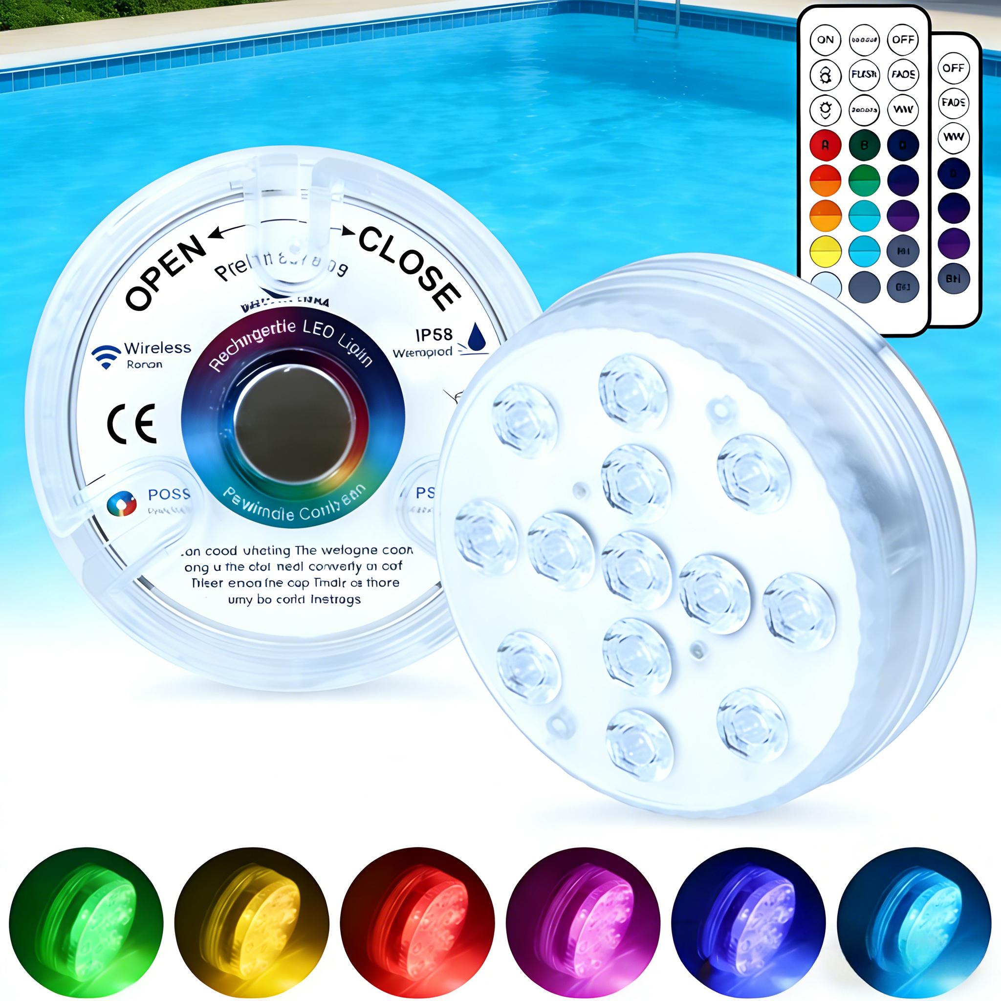 2/4 Pack 13LED Pool Lights with Remote (Batteries Not Included), Color Changing Submersible Lights for Above Ground Pool, Bathtub, Pond & Hot Tub, Waterproof Backyard Party Decor for Home Garden DIY Lighting