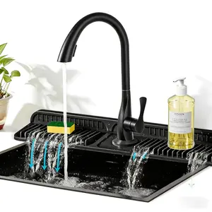 24 Inch Silicone Faucet Mat, Self-Draining Splash Guard with 5° Slope, Non-Slip Sink Protector, Waterproof Kitchen Mat, Easy-to-Clean Countertop Protector, Kitchen Organization Accessory