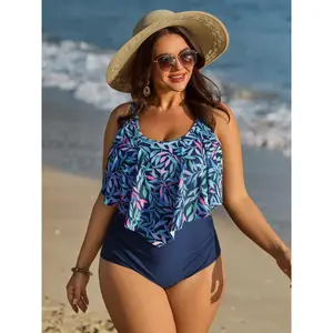 【Summer Turn-Up】【Tummy control】BlOOMCHIC Plus Size Ruffled Tropical Print One Piece Swimsuit [M-6X] 2026 Summer Pick for Mother's Day