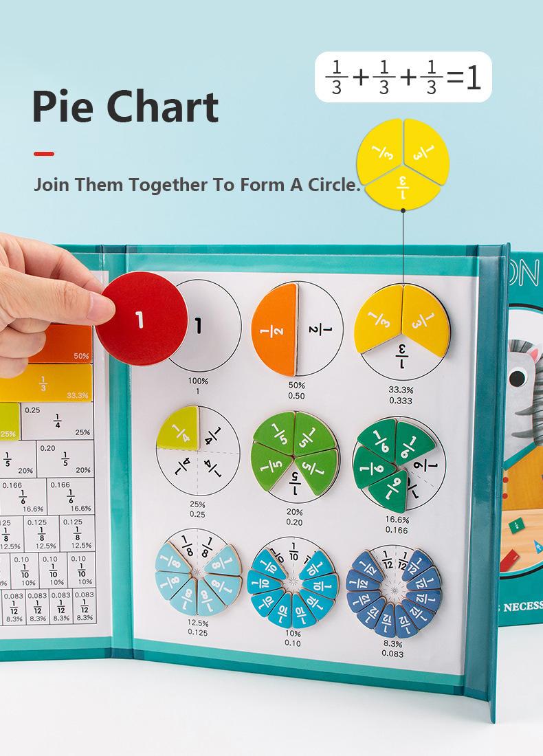 Montessori Early Education Wooden Magnetic Fractions Puzzle - Interactive Math Learning Tool for Kids