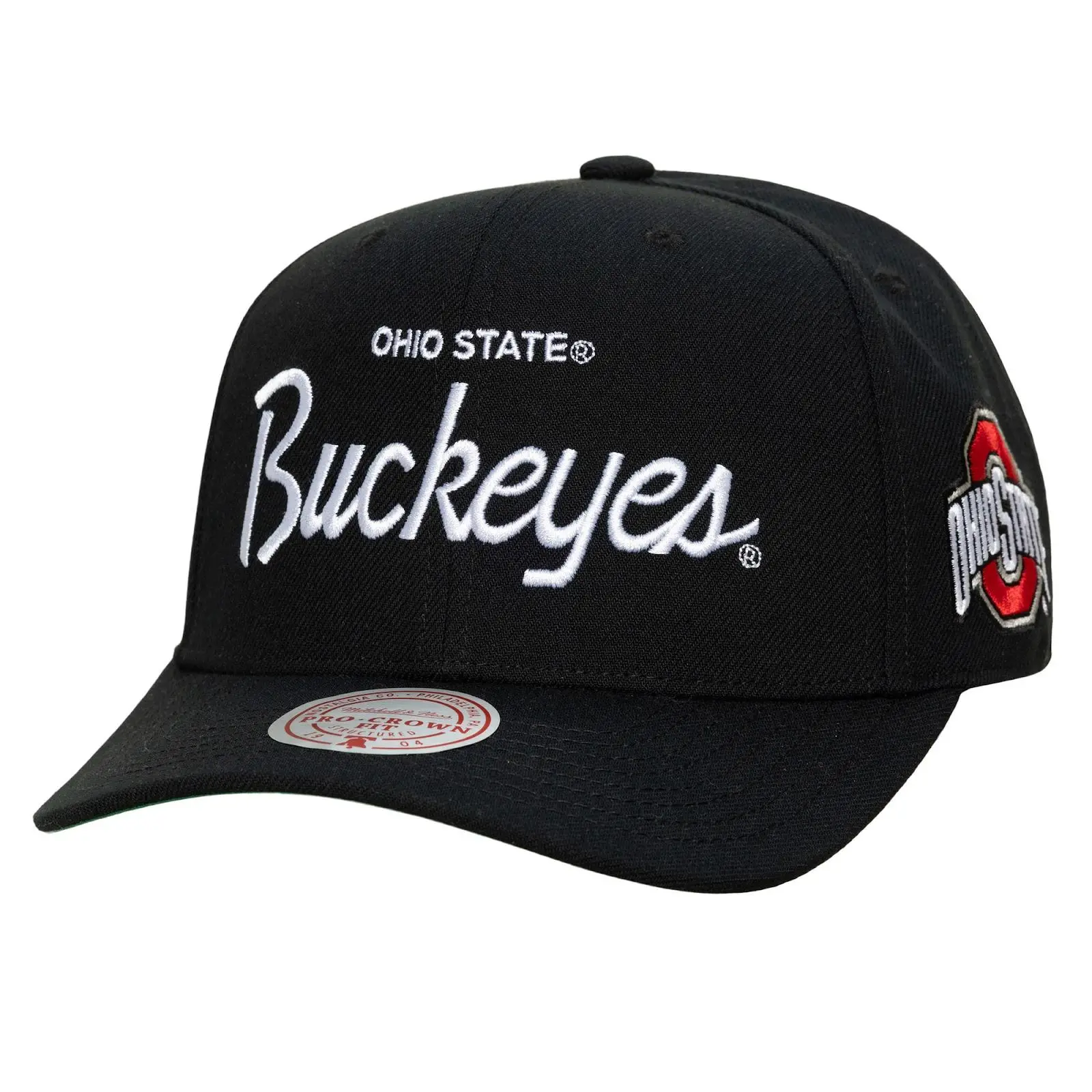 Ohio State Buckeyes Black Head Coach Pro Crown Snapback Hat NCAA Throwback Cap Adjustable Fan Gear Mitchell & Ness