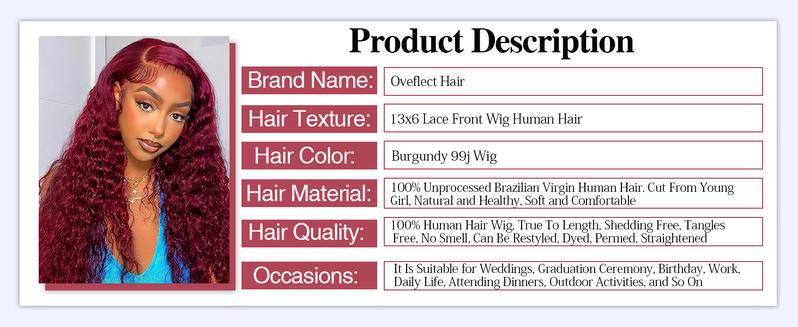 【30 Inch only $119 】99j Burgundy Deep Wave Lace Front Wigs Human Hair 99j 13x6 HD Lace Front Wigs Human Hair 200 Density Deep Wave Wig Pre Plucked Red Colored Curly Wig for Women