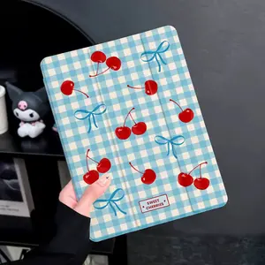 Cherry Bow iPad Case with Pencil Holder for All Models, Slim Lightweight Shockproof Protective Cover for iPad 7/8/9/10th Gen, iPad Air 2/3/4/5, iPad Pro 9.7/10.5/11/12.9 inch, Soft Anti-Scratch Tablet Case