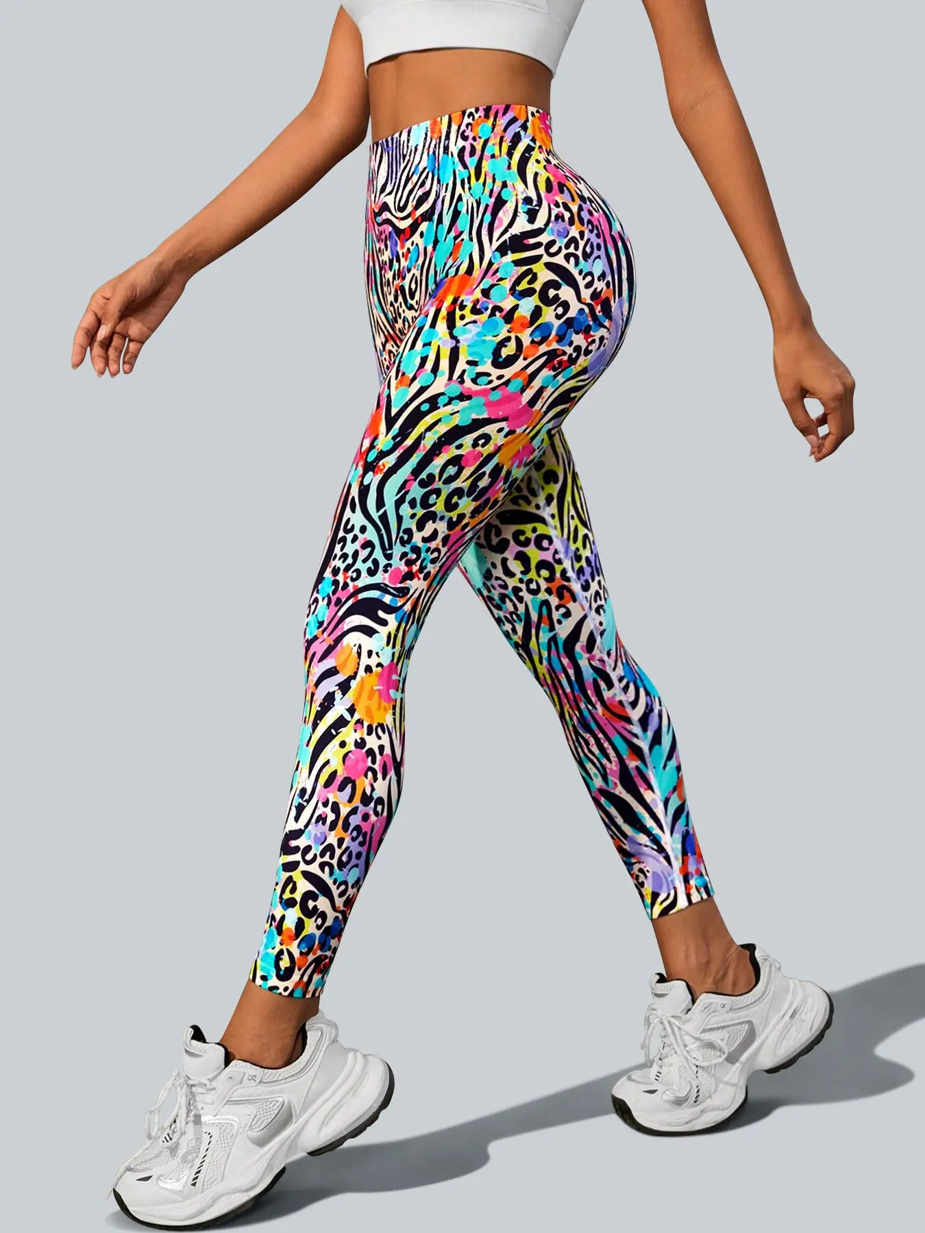 Women's High Waist Abdomen Control Yoga Pants, Gym Workout Leggings, Striped Drip Pattern Sports Underwear, 90% Polyester/10% Spandex, Four-Way Stretch for Running Gym Fitness, Stretchy Workout Leggings, High Waist Activewear, Workout Clothes Women