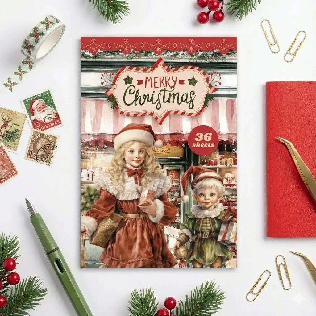 PRSTINCOL Christmas Decorative Decal Stickers Book - 31 Sheets, 215 PCS Cute Winter Die-Cut Craft Supplies, Permanent Adhesive for Festive Decoration, Scrapbooking (Santa-Included)