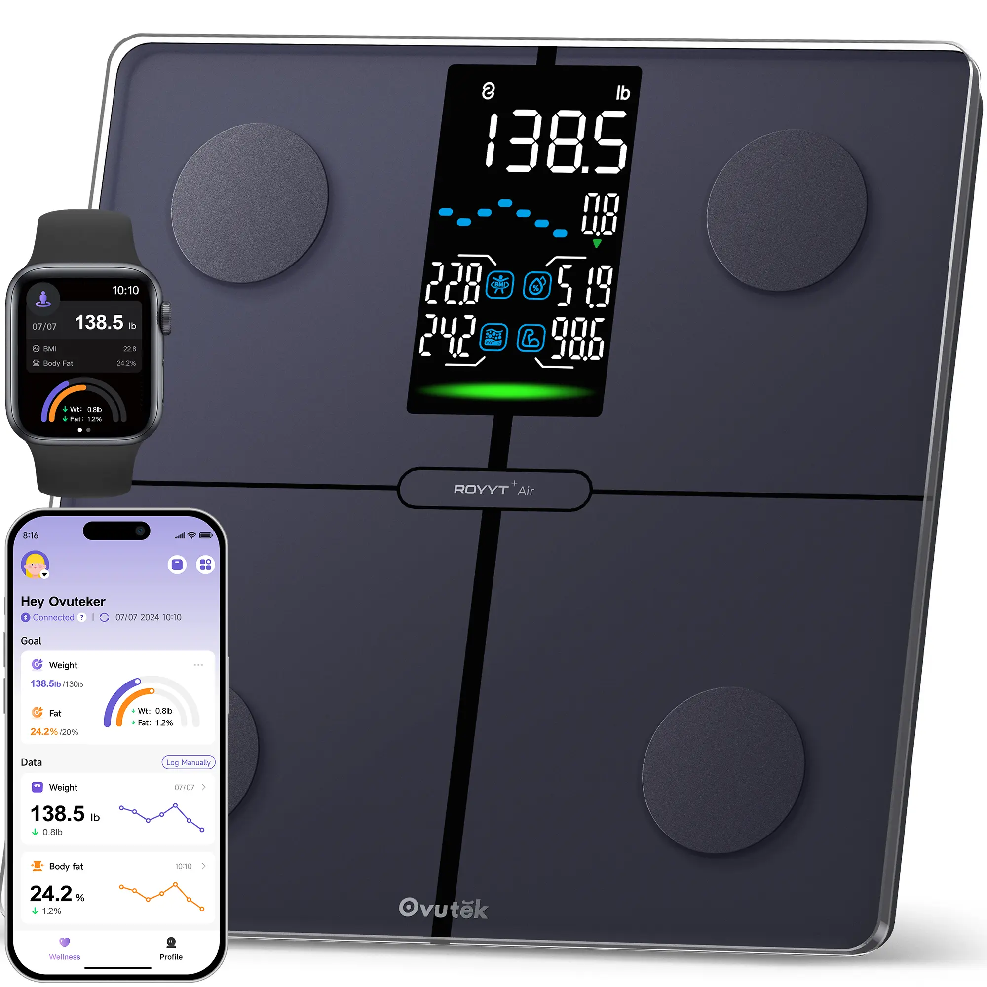 OVUTEK Smart Scale for Body Weight, Professional Bathroom Digital Scale with BMI, Body Fat, Muscle Mass, Most Accurate to 0.05lb, Large Display High Accurate Body Composition Machine with Fitness App,back to school