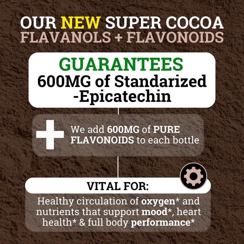 Black Forest Supplements Cocoa Flavanols & Flavonoids | High Flavanol Cocoa Powder – 1200mg per Serving, 600mg Epicatechin – Supports Circulation, Energy, & Heart Health, Dark Chocolate Beverage Healthy, High Flavanol Dark Chocolate Supplement
