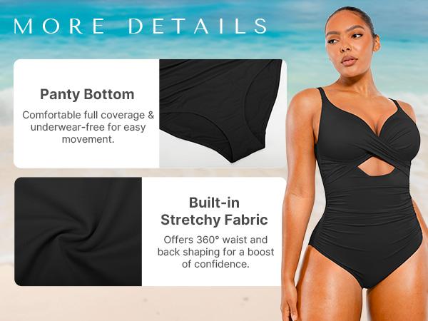 Shapellx Womens' Smart Sculpt Ribbed Cutout-Front Shaping Swimsuit