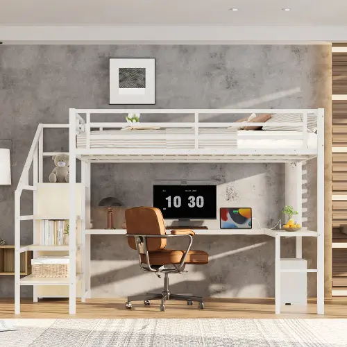 White Straight Grain + MDF+Metal + Queen