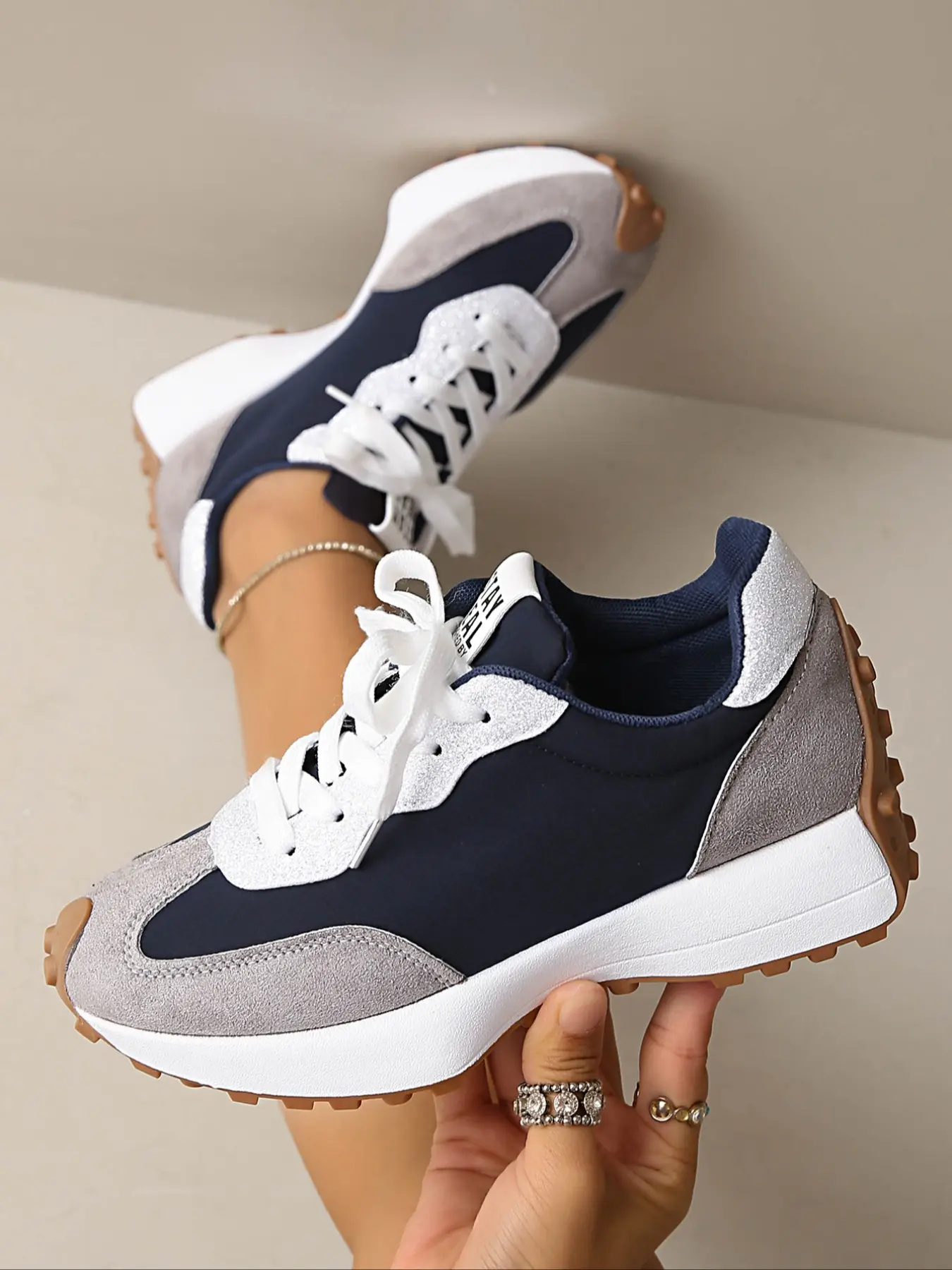 Women's Casual Retro Sport Shoes, Colorblock Design, Student Low Top Flats, Street Low Sneakers, Street Style Shoes, Perfect Gift for Her, Round Toe PU Leather Sneakers, Trendy Walking Sneakers, Trendy Fashion Sneaker, Footwear Sneakers