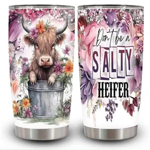 1pc 20oz Floral Cow Tumbler with Lid, Insulated Travel Mug, Gift for Women Men, Ideal for Halloween, Independence Day, Memorial Birthday Gift, Coffee Cup, weird stuff