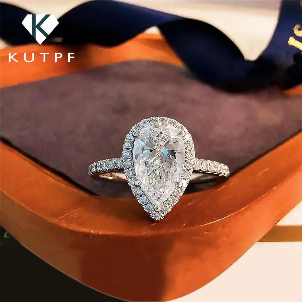 1234Carat Waterdrop Moissanite Engagement RingCertified 925 Sterling Silver Pear Cut Halo Diamond Wedding Band for Women
