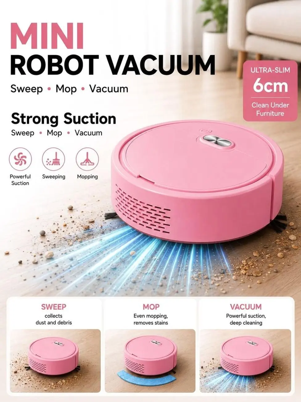 Mini Floor Sweeper, USB Rechargeable Cordless Electric Sweeping Machine for Hard Floors, Low Noise Compact Cleaner for Home Kitchen Office