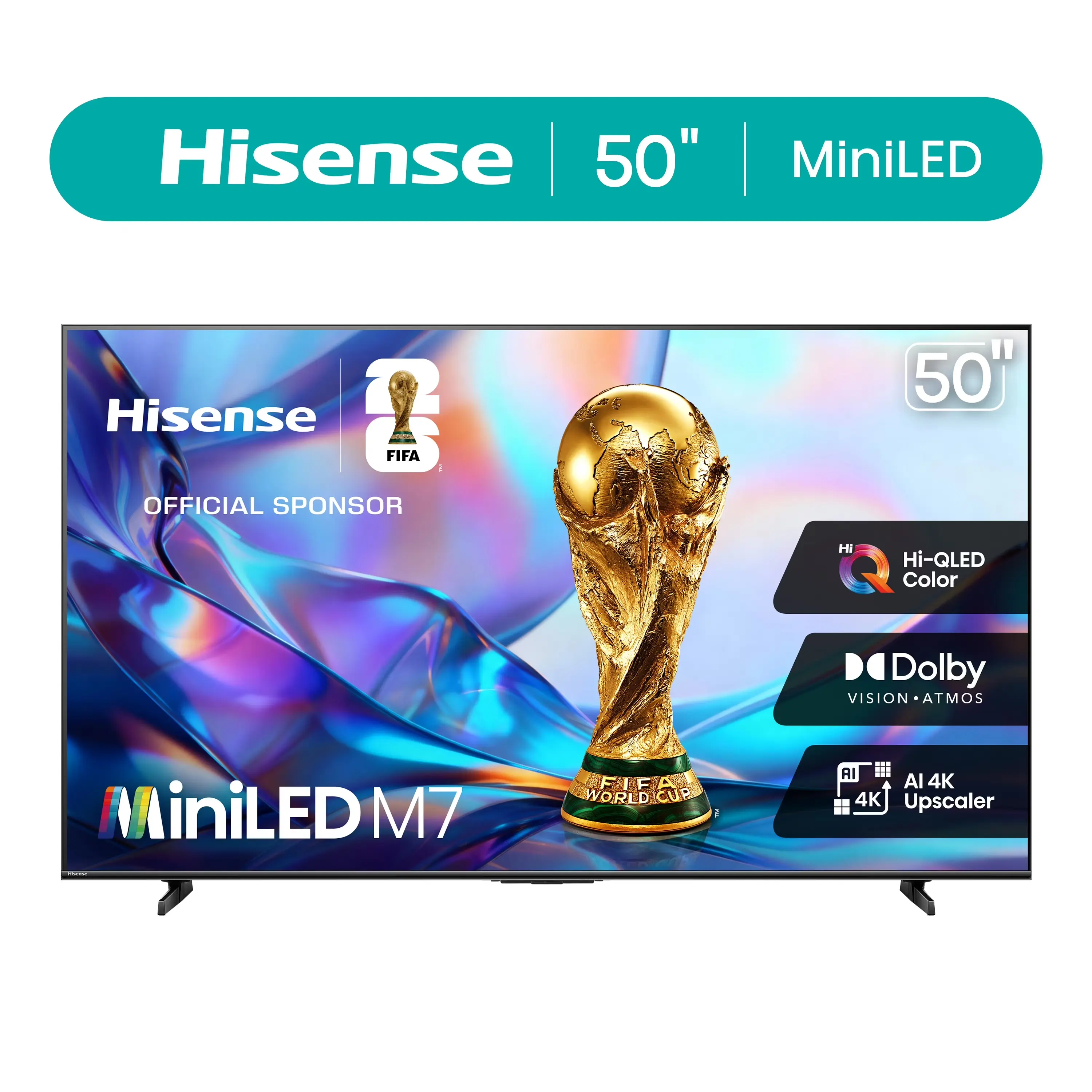 Hisense 50" M7 Series Mini-LED QLED 4K UHD Smart Google TV (50M7QG, 2026 Model) - MiniLED, Hi-QLED, HDR10+, Dolby Vision, Dolby Atmos, AI 4K Upscaler, Game Mode Plus, ALLM, Google Assistant Built-in