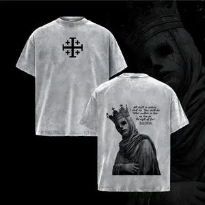 King Baldwin IV Tee, Jerusalem Cross Graphic Vintage Acid Washed, medieval leper king portrait with faith quote artwork, oversized streetwear