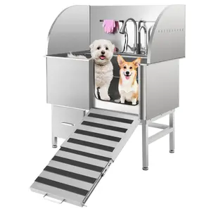 GARVEE Dog Grooming Tub, 50 Inch Professional Stainless Steel Pet Bathing Station, Dog Wash Station for Large, Medium & Small Dogs, with Ramp, Drawer, Floor Grate & Fauct（Right Ramp, 50"）