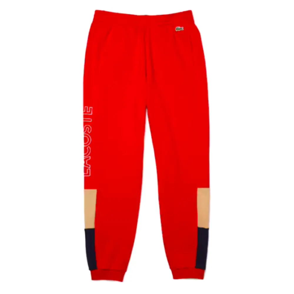 Men's Lacoste Red/Beige/Nvy Blue Branded Colorblock Fleece Jogging Pants
