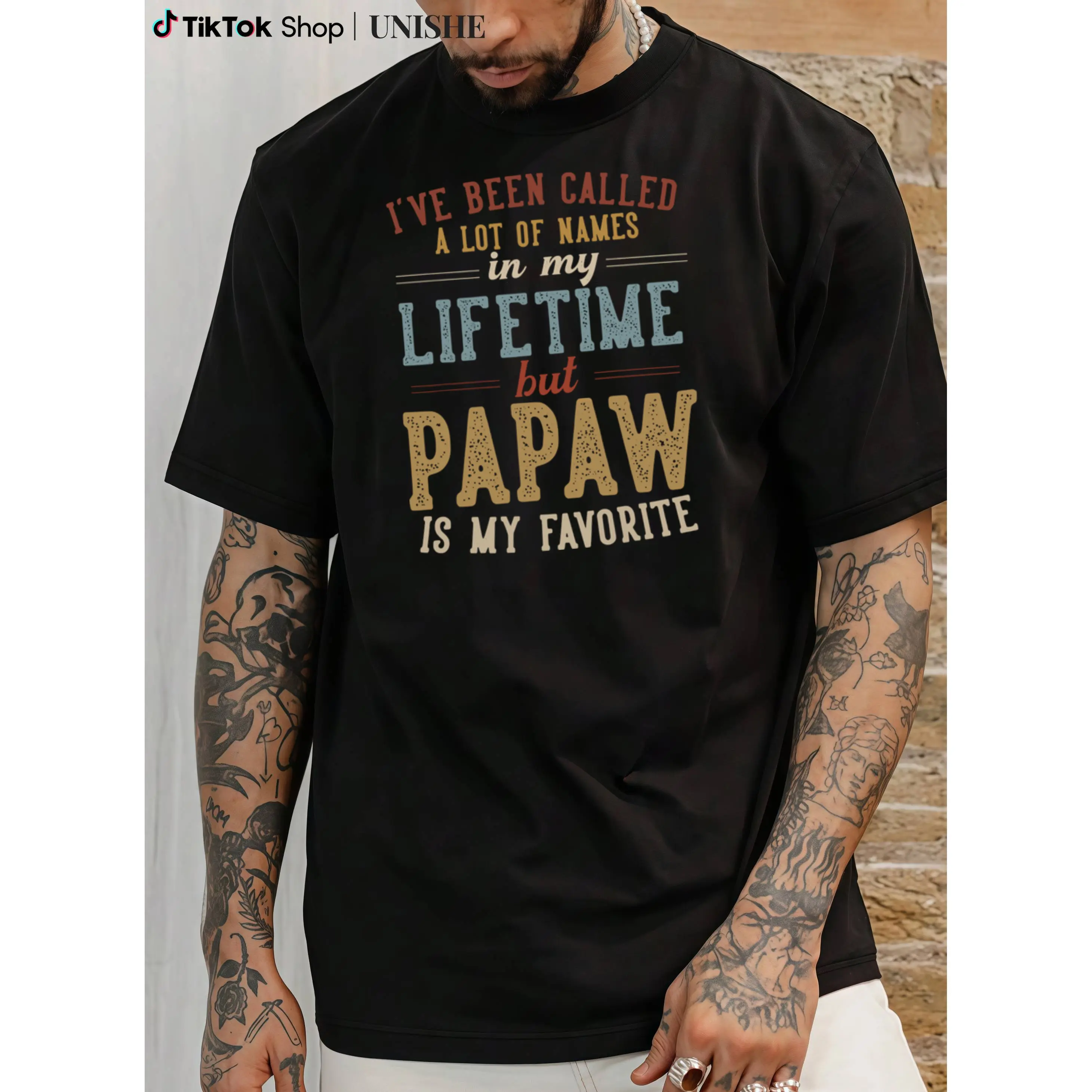Casual Fit Men's Tee – 'Papaw Is My Favorite Name' Design, Black, Machine Washable