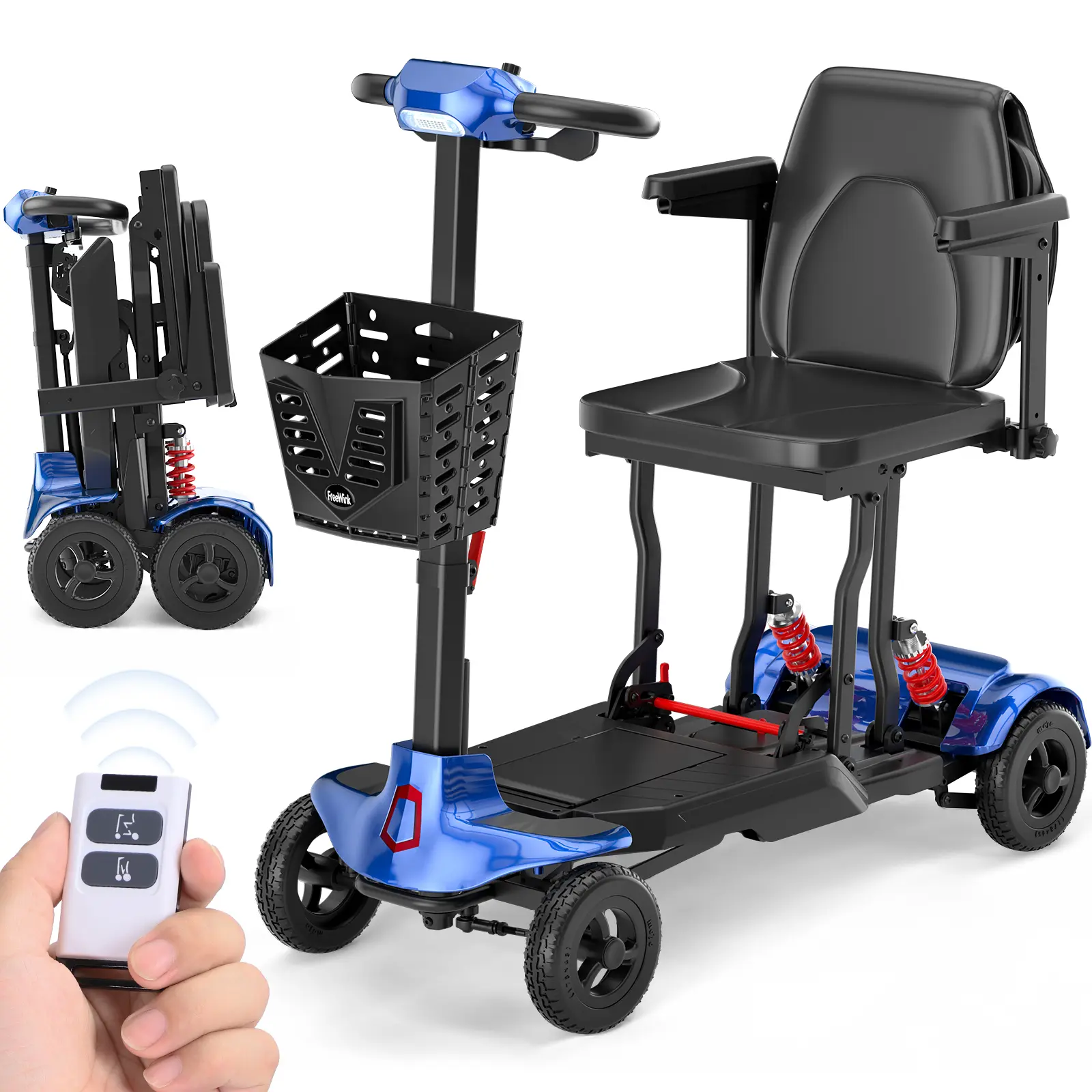 Auto-Folding Mobility Scooter for Adults & Seniors,40 LBS Lightweight Portable 4 Wheel Scooter,Transformer Remote Control Folding Scooter 15AH Battery 14 Mile Range, 275 lbs Capacity Bule