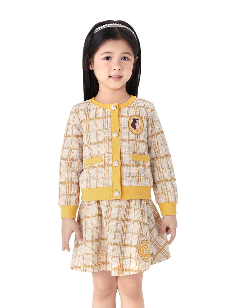 Disney Frozen Elsa Stitch Moana Minnie Toddler Girls 2 Piece Set Pearl Buttoned Knit Top Tweed Skirt Outfit for Kids Aged 2-7