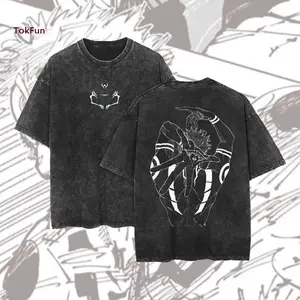 Sukuna JJK Vintage Cotton Tee Jujutsu Kaisen Anime Double Printed Oversized Washed T-Shirt Unisex Mineral Anime Manga Washed Heavy Cotton T-shirt, Gift For Anime Fan, Anime Lover