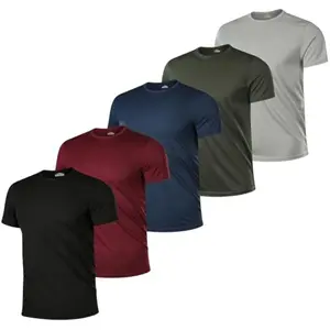 5 Pack Mens Short Sleeve Active Athletic Running T Shirts for Men Gym Workout Moisture Wicking