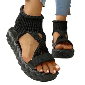 Sandals Women's Braided Knit O-Ring Fashion Platform Summer Gladiator Sandals Shoes Thick Heels Ladies Casual Sandalias Shoes