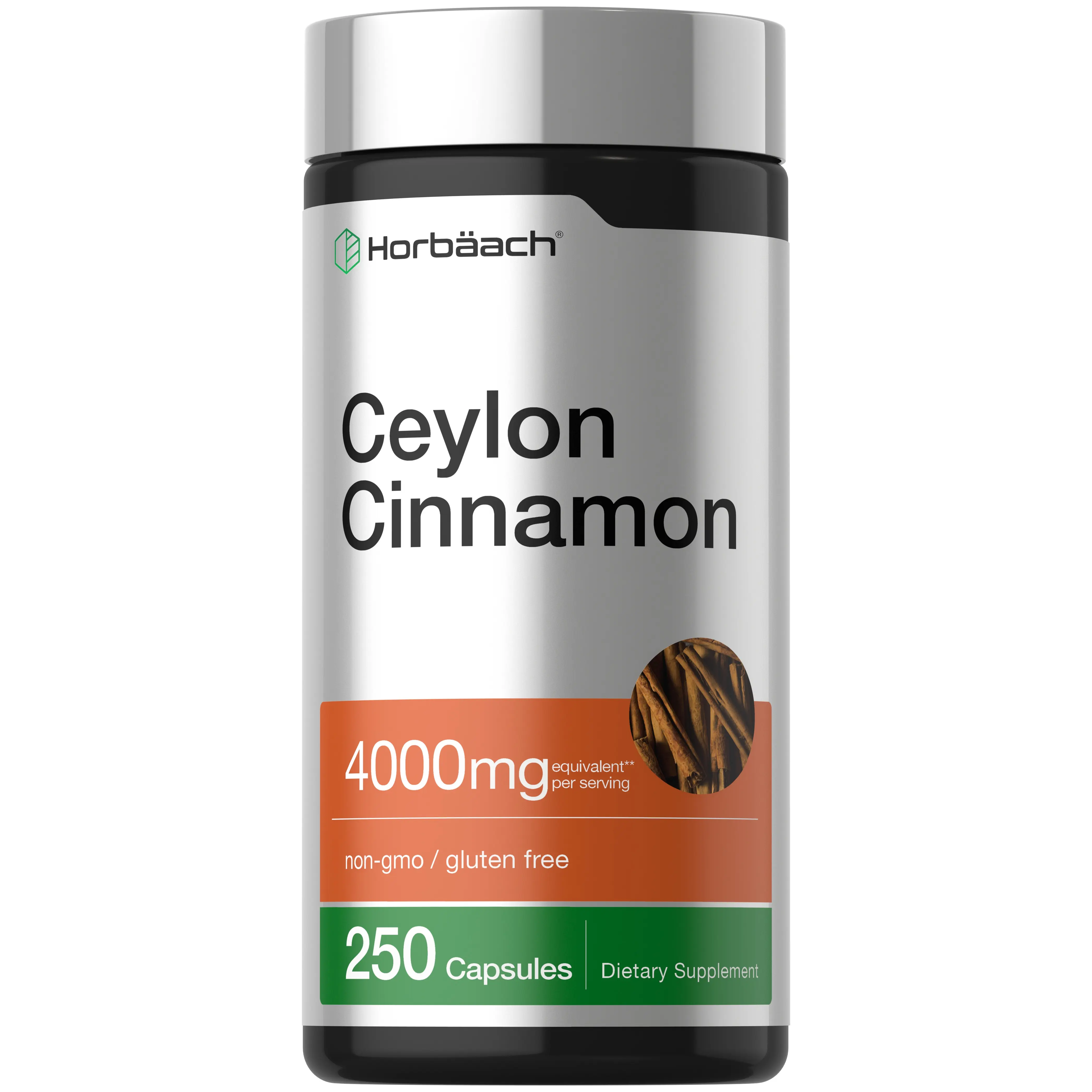 Horbäach Ceylon Cinnamon Capsules 4000mg | 250 Pills| Cinnamon Bark Extract | Non-GMO, Gluten Free