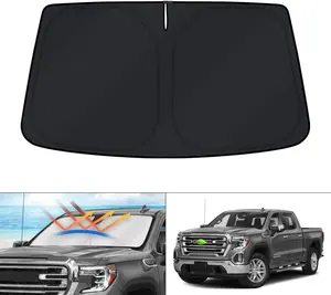 Canvcle Custom Fit Windshield Sun Shade for 2019-2025 GMC Sierra 1500 2500 3500 Full Coverage 240T Reflective Fabric UV Rays Blocker Foldable Silver Black