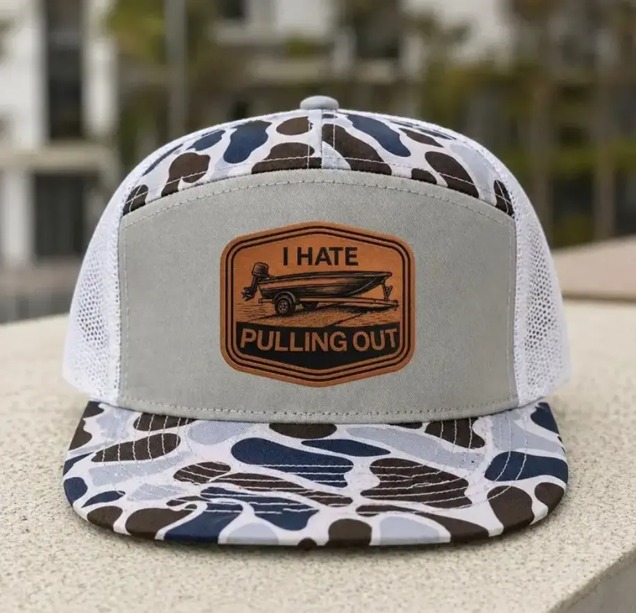 I Hate Pulling Out Duck Camo Trucker Hat | Funny Leather Patch Snapback Cap | Adjustable Mesh Hat for Men