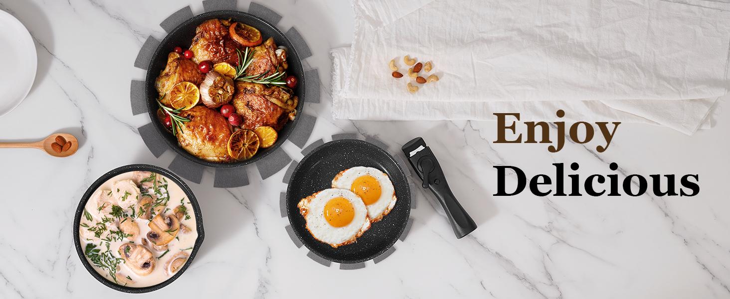 SODAY 15pcs Pots and Pans Set Non Stick, Cookware Sets with Detachable Handle, Nonstick RV Kitchen Cooking Set Removable Handles, Oven Safe,Stackable, Frying, Kitchenware,stock up on specials,Valentines Day gifts