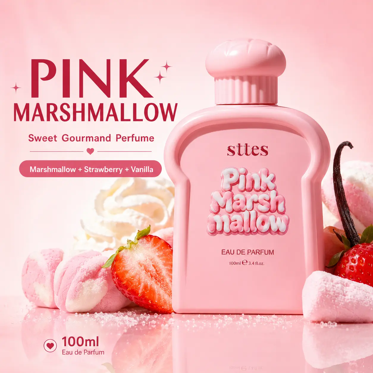 New Sttes Marshmallow Perfume for Women, Sweet Gourmand Perfume with Marshmallow, Strawberry, Vanilla & Musk, Long Lasting Fragrance Spray, 100ml/3.4 fl oz,back to school