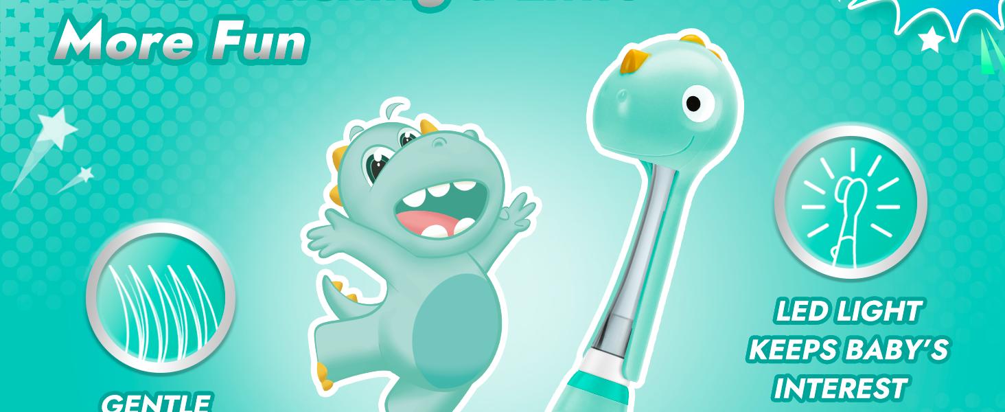 Papablic (Jo) Toddler Sonic Toothbrush 1-3Y with Smart LED Timer & Dino Cover, 4 Brush Heads, Daily Lightweight Oral Hydiene for Kids