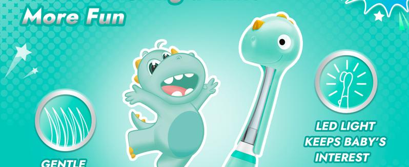 Papablic (Jo) Toddler Sonic Toothbrush 1-3Y with Smart LED Timer & Dino Cover, 4 Brush Heads, Daily Lightweight Oral Hydiene for Kids