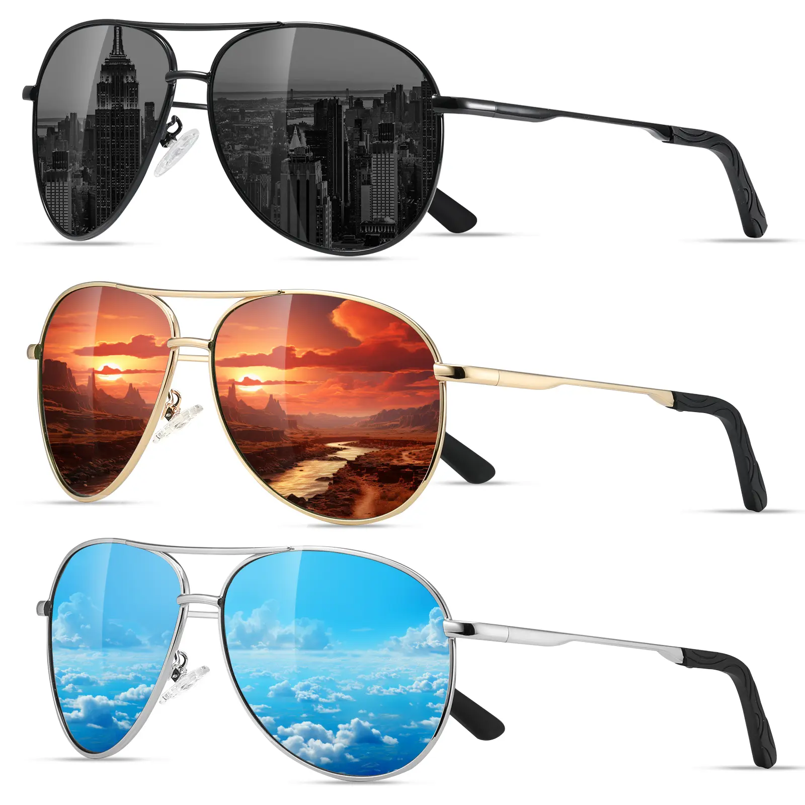 Eiuizah Anti-UV Polarized Aviator Sunglasses for Men - Trendy Casual Aviator Frames, High Quality Outdoor Fashion Eyewear, UV Blocking for Driving, Fishing (Suitable for Women), Aviator Sunglasses Frames,summer outifit,travel essentials