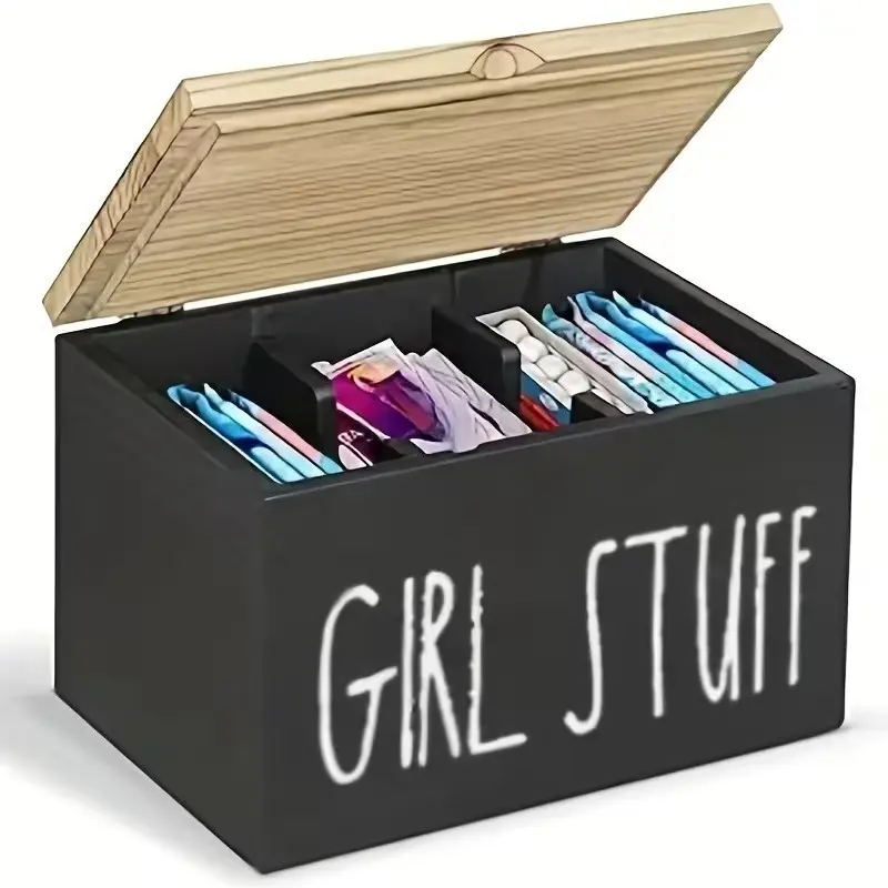 Modern Style Wooden Bathroom Organizer Storage with Lid, Removable Dividers - 3-Compartment Multi-Functional Decorative Toiletries Accessory Box