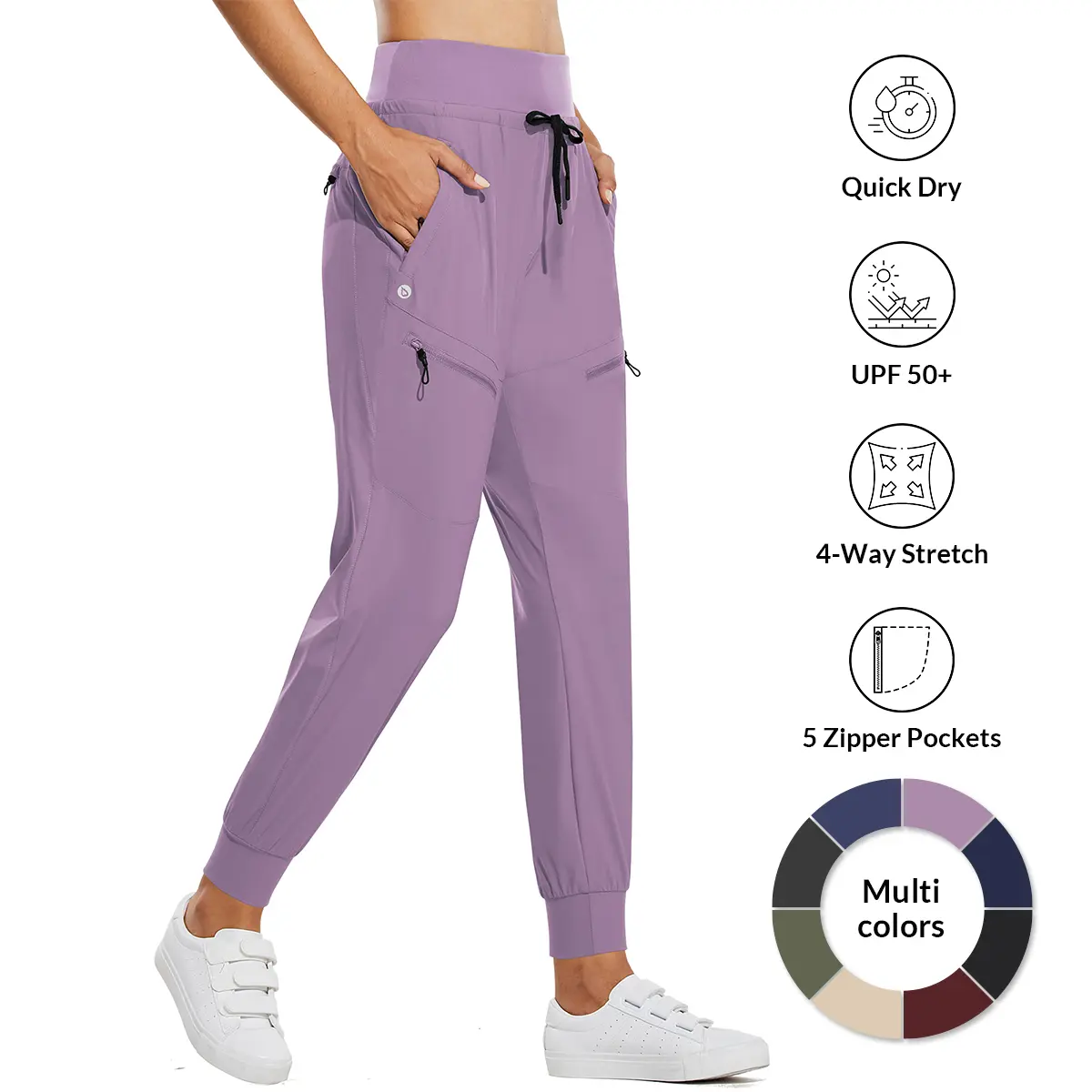 baleaf Women's High Waisted Cargo Joggers, Lightweight Athletic Travel Pants with 5 Pockets, Quick Dry UPF 50+, 25.5"/28" Inseam, Women Workout Clothes