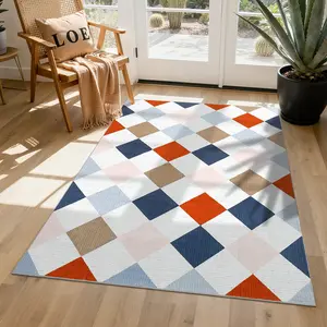 Diamond Pattern Rug Modern Geometric Rug Large Size Washable Soft Non-Slip Foldable Interior Decor Rug Ultra-Thin Foldable for Bedrooms Dining Rooms Living Rooms Playrooms Laundry Rooms comfortable carpet