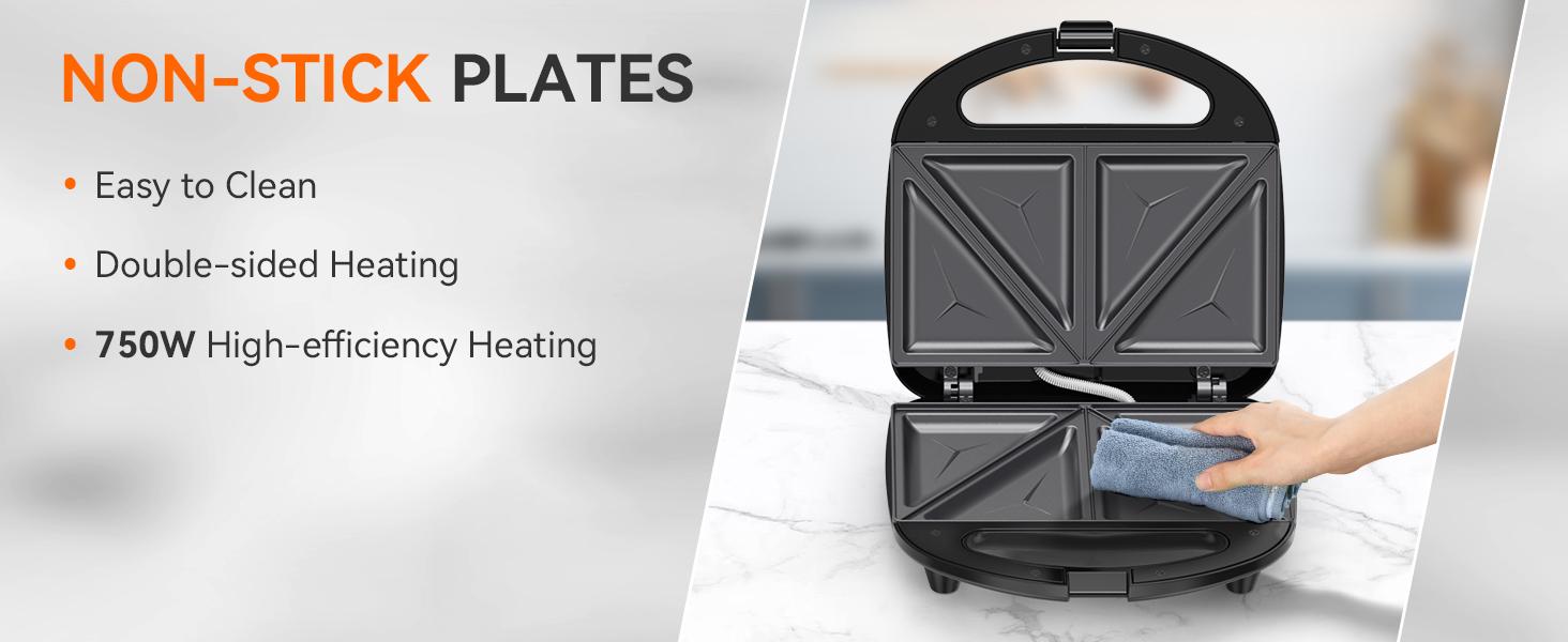 OSTBA Sandwich Maker, 2 Slice Grilled Cheese Maker with Non-stick Triangle Plates, Indicator Lights, Cool Touch Handle, Easy to Clean and Store, 750W