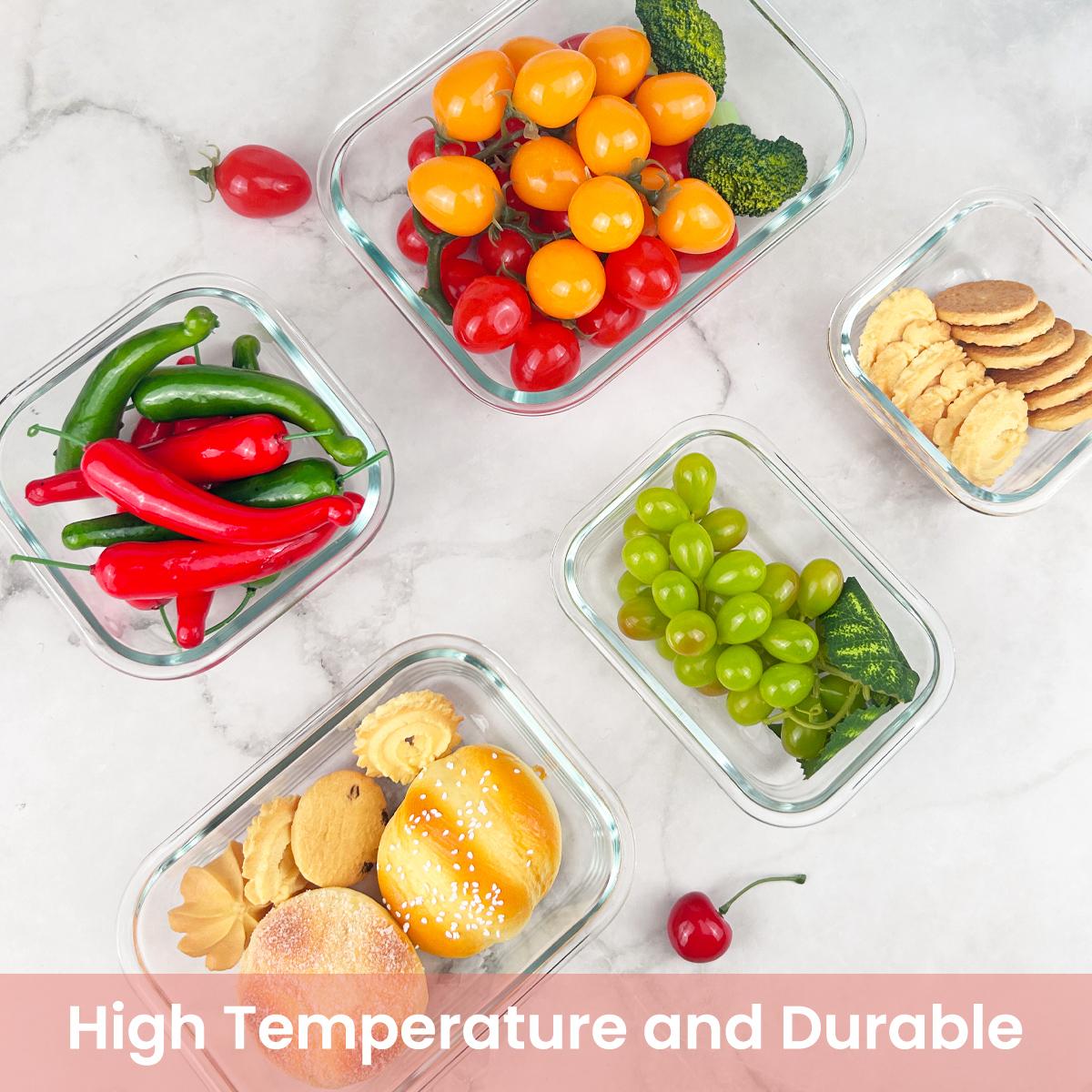 Premium Glass Food Storage Containers 8 Pack Stackable Square Design with Airtight Lids Green Rectangle Safe for Oven Microwave Freezer High Temperature Durable Kitchen Utensils
