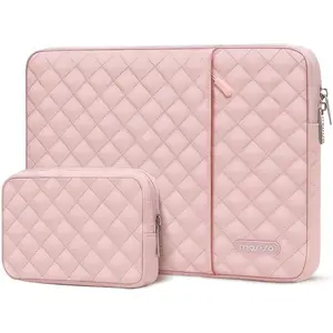 MOSISO 13.3 Inch Quilted Laptop Sleeve Case with Accessory Pouch & Pocket for MacBook Air/Pro, HP, Dell, ASUS, Lenovo, Acer - Chalk Pink, Soft Padded Design, Quick Access, Organized Storage, Slim & Lightweight, Protective