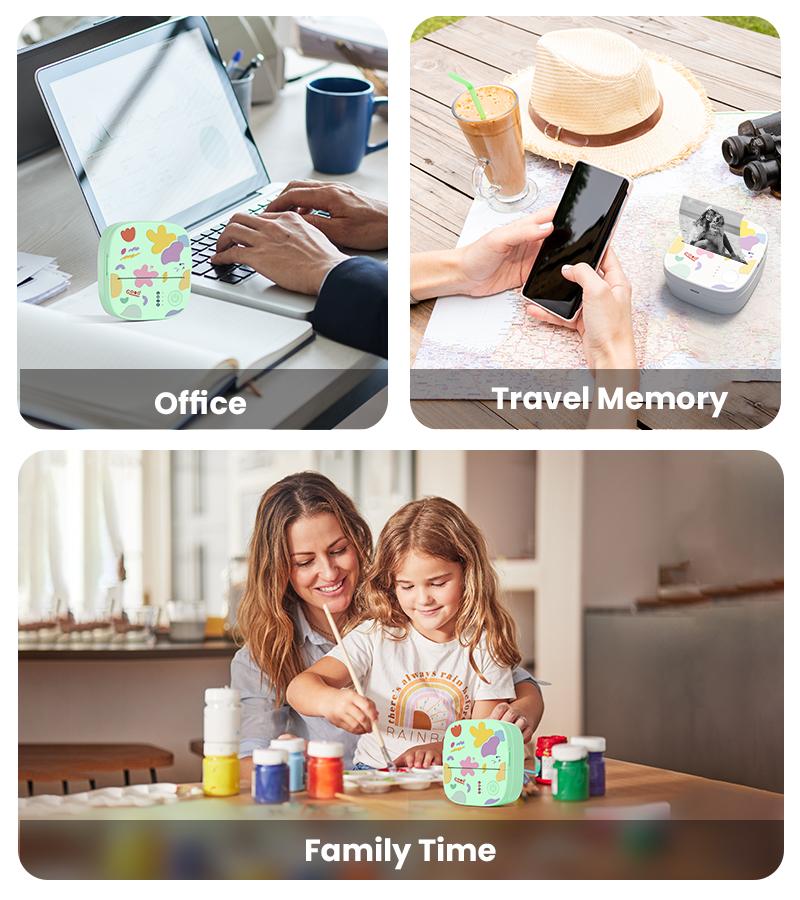 [Springglowup] XenGro Mini Printer Bluetooth included 3 Roll label Thermal Pocket Printer,Inkless Small printer B&W Printing Only for Photos, Study Notes, Lists,Memos, Journals Printing Machine Sticky Label, Birthday Gifts for Kids Green