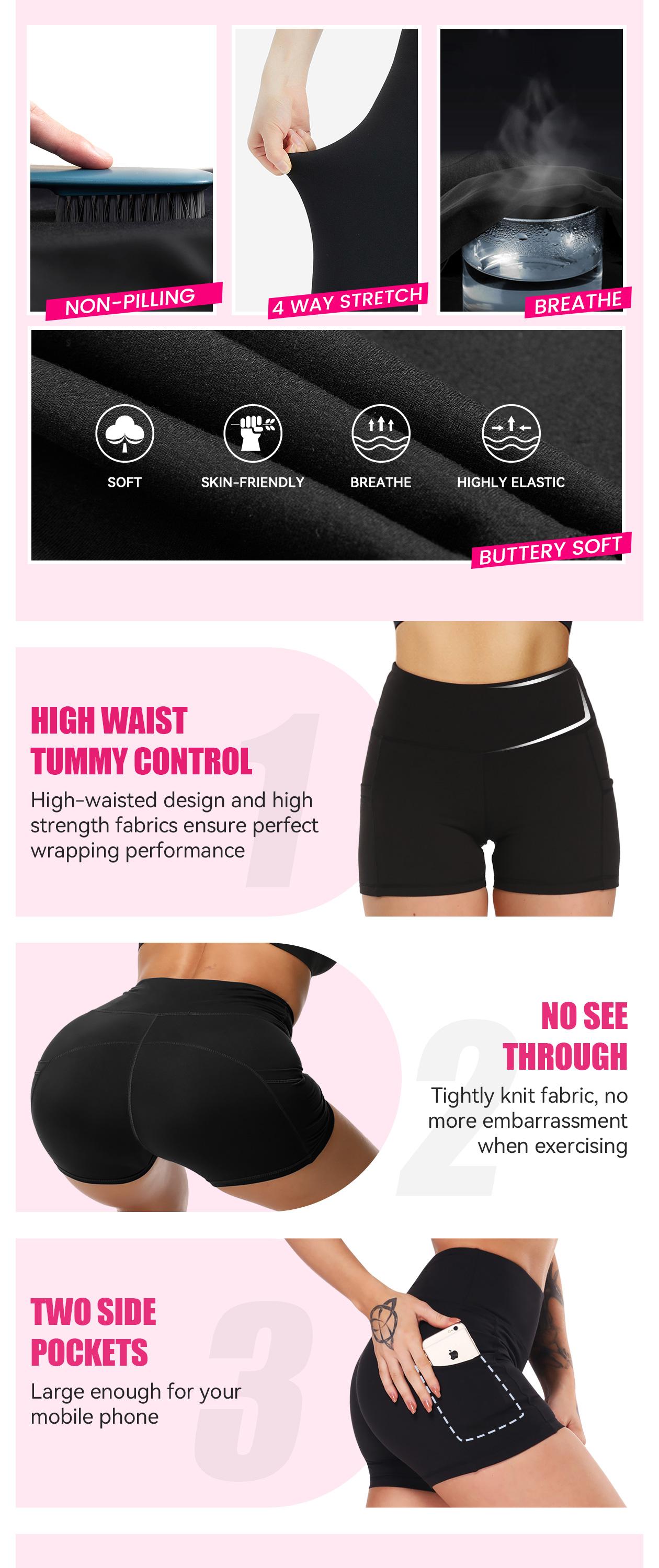 SHOWITTY High Waisted 3 Pack Biker Shorts for Women with Pockets - 5" Tummy Control Breathable Spandex Shorts for Gym Beach Summer Outfits