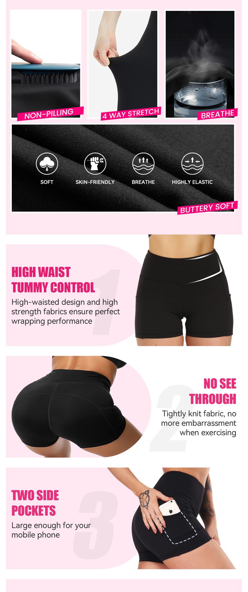 SHOWITTY High Waisted 3 Pack Biker Shorts for Women with Pockets - 5" Tummy Control Breathable Spandex Shorts for Gym Beach Summer Outfits