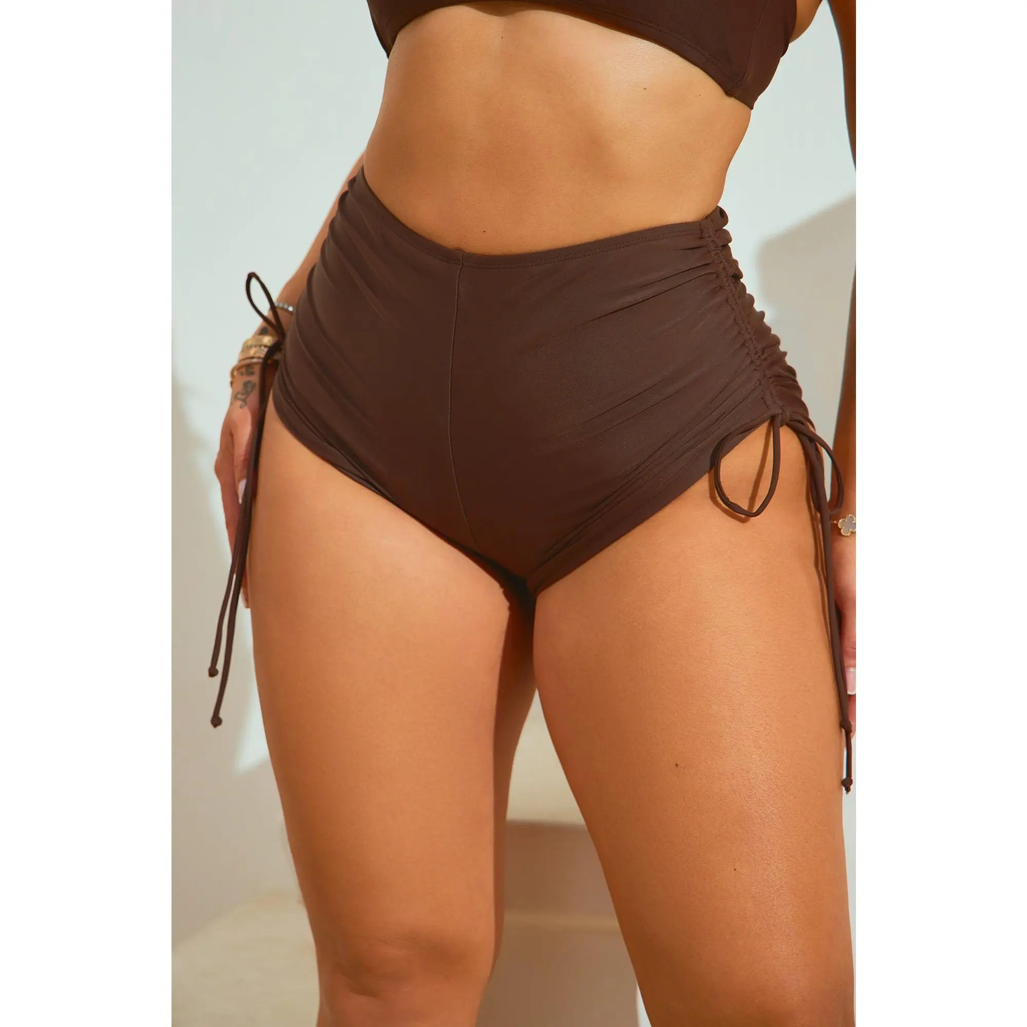 Maui Mix And Match Ruched Side Short Bikini Bottom - Chocolate