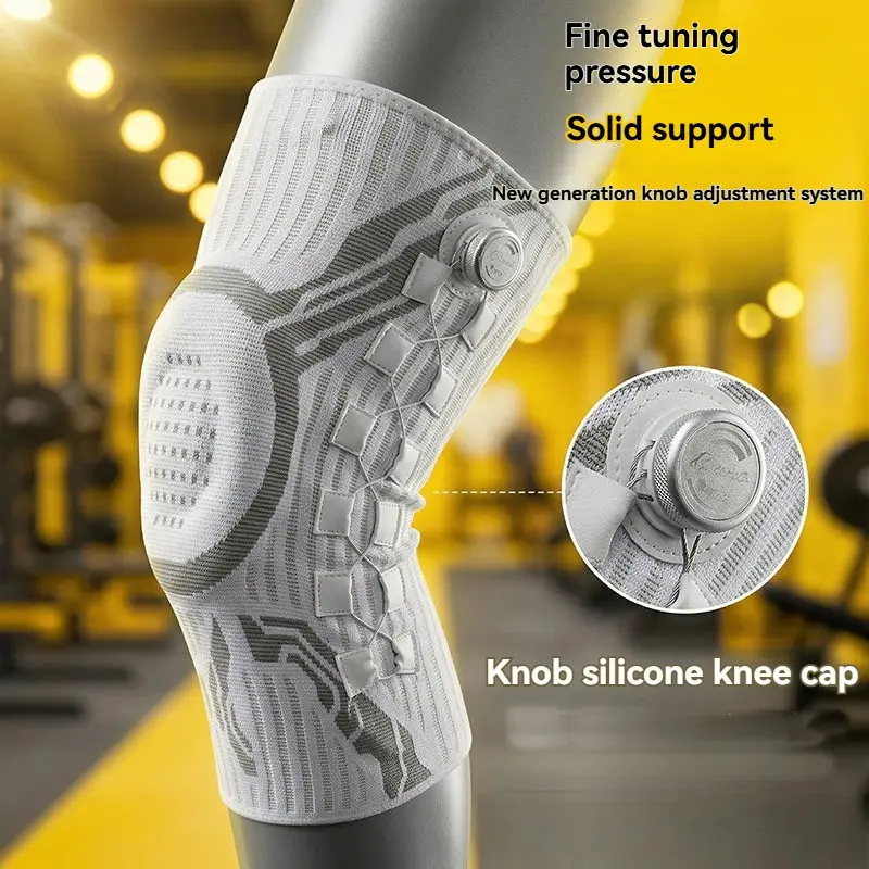 Adjustable Sports Knee Brace for Running, Fitness & Outdoor Activities, Spring Support & Silicone Shock Absorption, Knit Compression Knee Sleeve, Knee Supporter