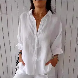 Women Casual Half Sleeve Button Down Shirts Summer Solid Casual Cotton Linen Tops Tie Back Design Fashion T Shirt Blouse White Womenswear Athletic