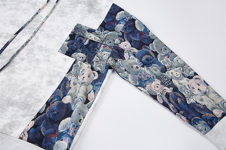 Tie-Dye Embroidered Patchwork Hoodie Men Autumn Winter Trendy Brand Design Loose Fit Jacket, Regular Style, Fleece Lined, Warm Comfortable Soft Mens Long Sleeve Top, Suitable for Casual Daily Wear Travel Outing Pullover Hoodie